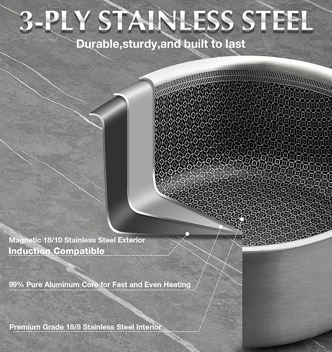 KOCH SYSTEME CS Hybrid Nonstick Stainless Steel Saucepan, 2 Quart Tri-Ply - Image 3