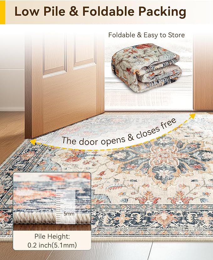 RELEANY Area Rugs Runner 2'x6' Washable Non-Slip, Floral Vintage Distress - Image 6