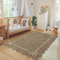 GarveeHome Scalloped Bow Rug for Living Room, Solid Brown Rug for Dorm by GarveeHome