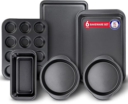 Baking Set – 6 Piece – Deluxe Non Stick Black Coating Inside and Outside – by Unknown