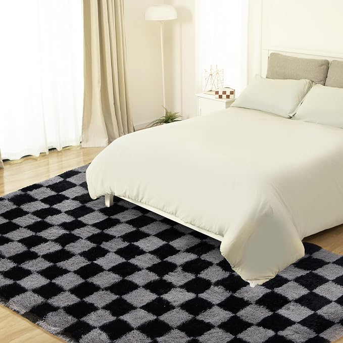 Super Soft Rug for Bedroom, 3x5 Ft Grey and Black Area Rug Classic Checkered - Image 5