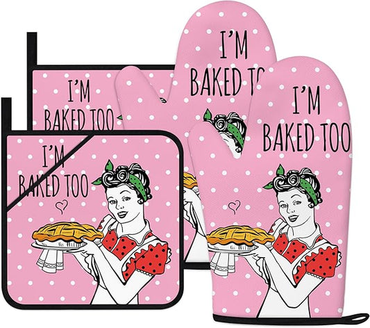 Funny Oven Mitts and Pot Holders Sets Pink Kitchen Accessories Cute Kitchen by HAISUKA