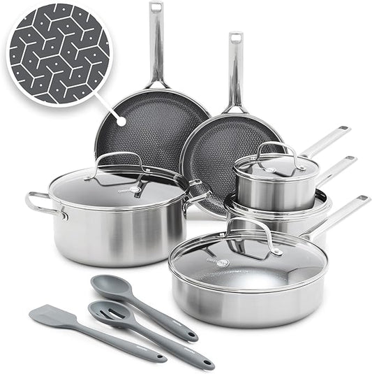 GreenPan Hybrid 13 Piece Nonstick Stainless Steel Cookware Set, APEX Tri-Ply by GreenPan