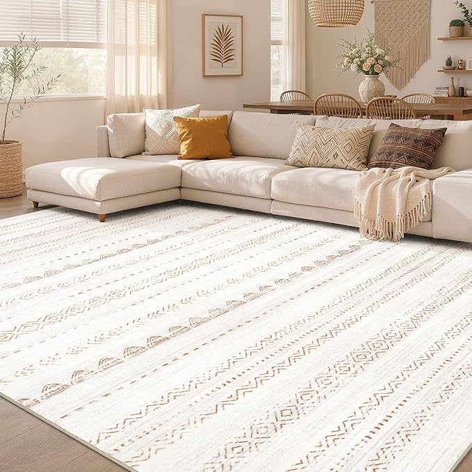 Nakagishi 6x9 Area Rugs Living Room: Washable Boho Large Neutral Soft Farmhouse by NakagishiAreaRug