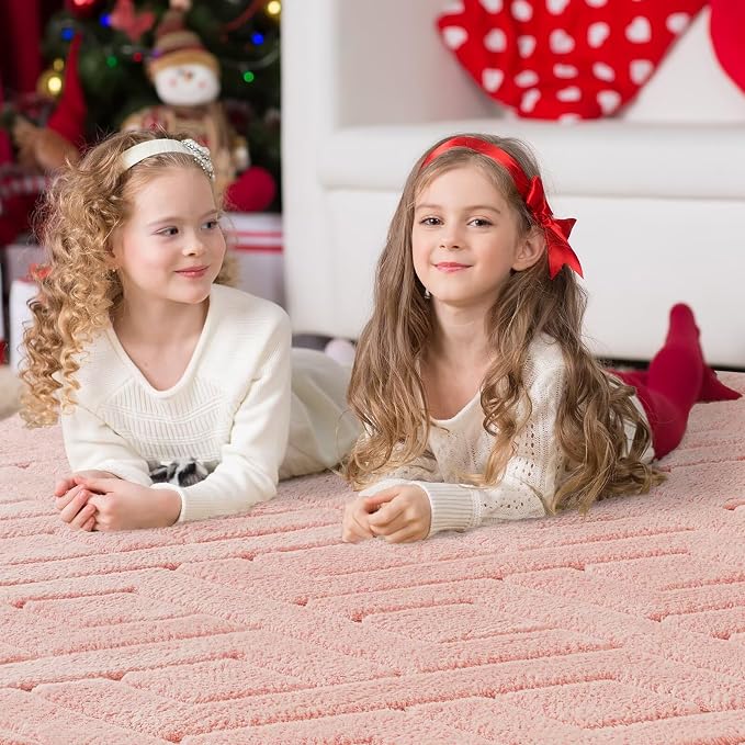 5x7 Pink Washable Area Rug for Girls Bedroom Living Room, Modern Geometric Shag - Image 3