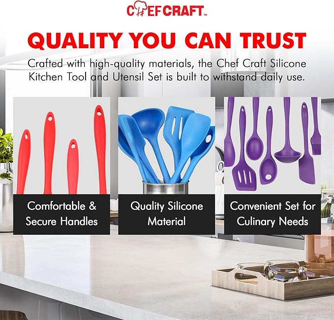 Chef Craft Premium Silicone Kitchen Tool and Utensil Set, 7 Piece - Image 6