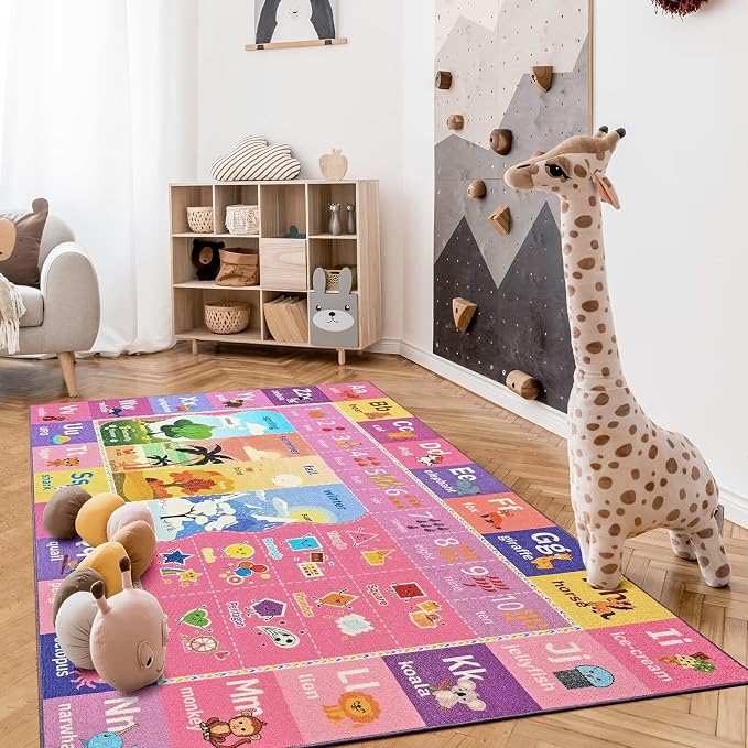 Macgace ABC Kids Rug for Playroom, 3x5 Pink Purple Washable Classroom Area Rugs - Image 4