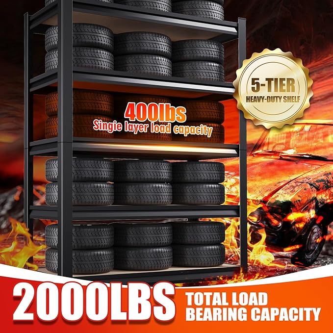 Set of 4 Garage Shelving-2050 lbs 5 Tier Storage Shelves, Adjustable Heavy Duty - Image 7