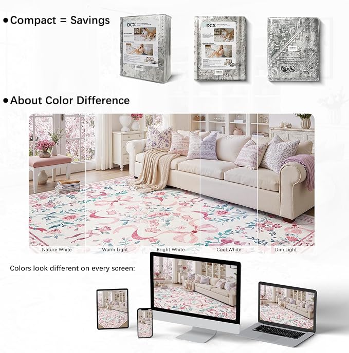 DCX Washable 5x7 Bow Rug, Cute Soft Low Pile Indoor Décor Carpet, Kid & Pet - Image 5