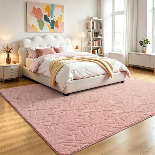 6x9 Pink Washable Area Rug for Bedroom Living Room, Leaf Geometric Patter Shag - Image 2