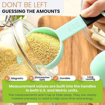 Spring Chef Mint Magnetic Measuring Cups and Spoons Set of 9, Stackable Plastic - Image 4