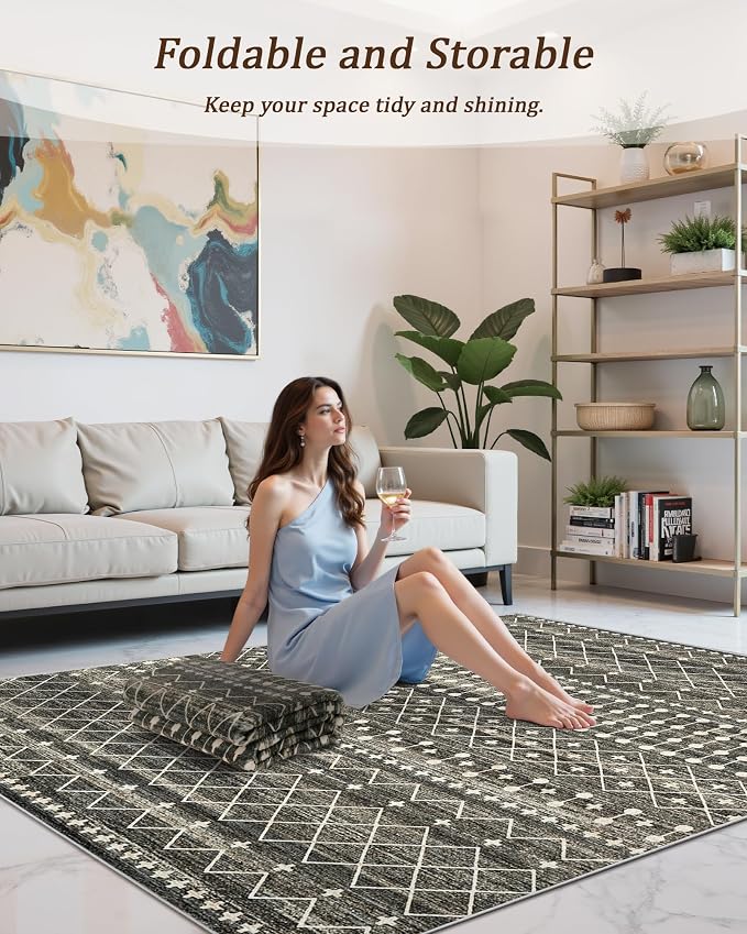 Miukiki 8x10 Area Rug for Living Room Moroccan Washable Rugs Non Slip Indoor - Image 6