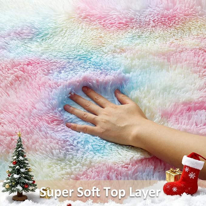 Ophanie Rainbow Rug for Bedroom Girls, Unicorn Colorful Fluffy Soft Cute Fuzzy - Image 2