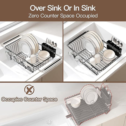 Over the Sink Expandable Dish Drainer Drying Rack In Stainless Steel - Image 3