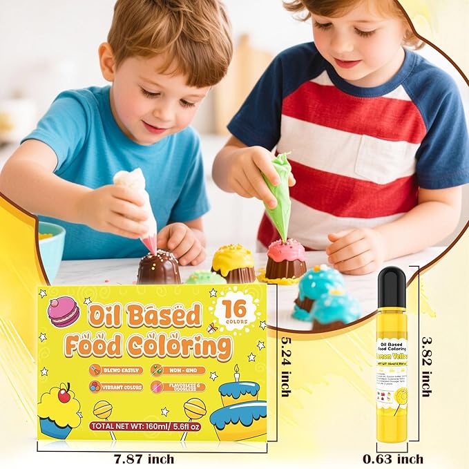 Oil Based Food Coloring for Chocolate - 16 Colors Concentrated Oil Food Dye, Food Grade Dye Set for Melting Chocolate, Candy Melts, Icing Frosting, Fondant, Christmas Cake Decorating, Baking, Cookies - 0.35 Fl.Oz/Bottles