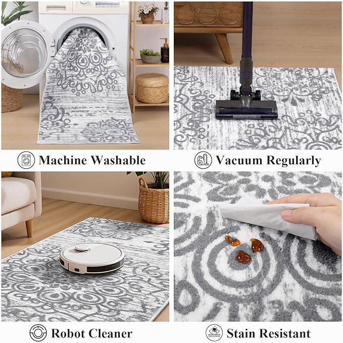 HEBE Hallway Runner Rug 3'x8' Washable Vintage Distressed Area Rugs Non Slip - Image 4