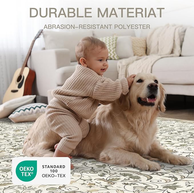 4×6 Washable Large Area Rugs for Living Room, Floral Soft Rug Non Slip Stain - Image 10