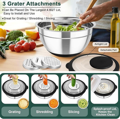 TeamFar Mixing Bowls with Colander Set, Stainless Steel Strainer and Nesting - Image 4
