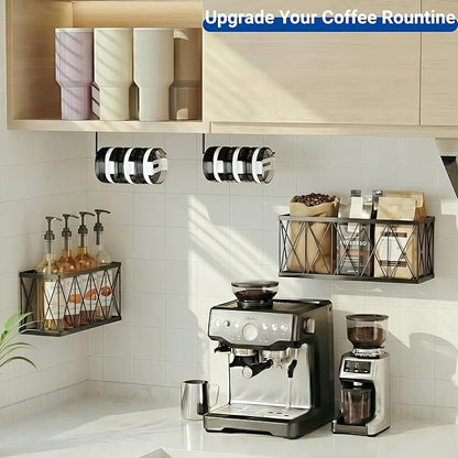 4 Pack Adhesive Cabinet Door Organizer, 2 Baskets + 2 Tumbler Lid Holders - Image 2