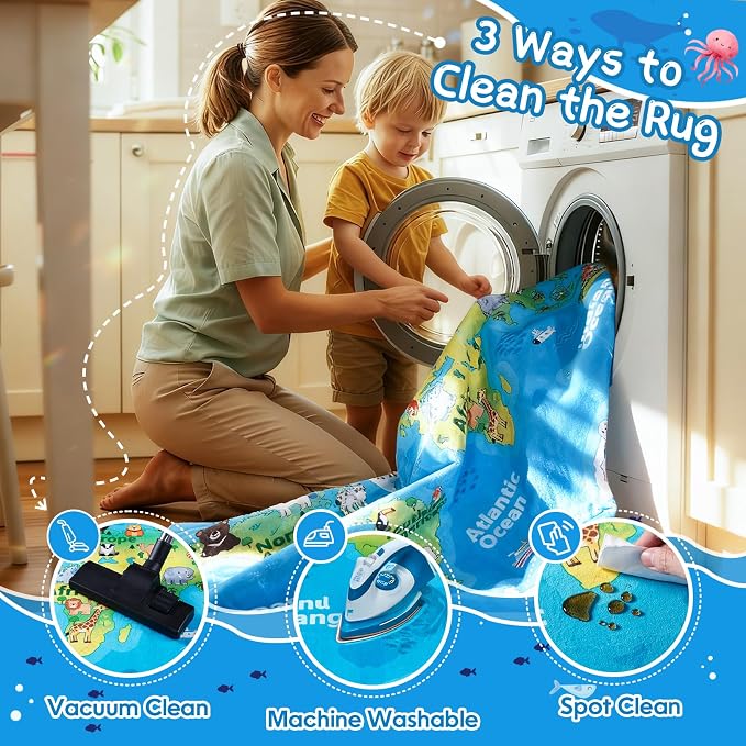 Kids Playroom Rug, 5x7ft World Map Play Mat - Image 7