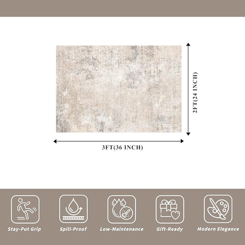 2x3 Washable Non-Slip Rug – Modern Abstract Neutral Small Throw Area Rug - Image 2
