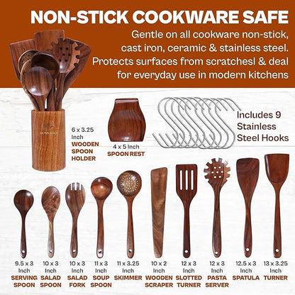 12-Piece Premium Teak Wooden Cooking Utensils Set – Heat-Resistant Spoons & - Image 3