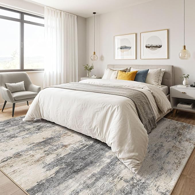 6x9 Area Rugs Living Room: Washable Large Abstract Modern Soft Rug Stain - Image 4