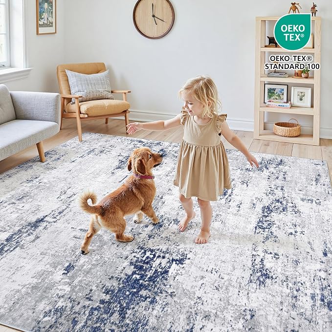 Area Rugs 9x12 Living Room: Large Modern Abstract Washable Rug Soft Indoor Anti - Image 4