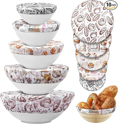 Patelai 10 Pcs Bowl Covers Reusable in 5 Size Stretch Cloth Fabric Elastic Food by Patelai
