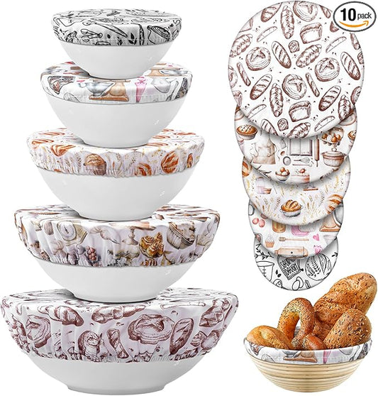 Patelai 10 Pcs Bowl Covers Reusable in 5 Size Stretch Cloth Fabric Elastic Food by Patelai