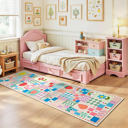 2x6 Pink Runner Rug for Girls Bedroom, Kids Hallway Washable Rug, Soft Non-Slip - Image 2