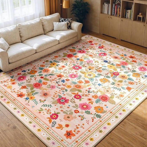9x12 Area Rugs for Living Room Vacuum-Friendly Machine Washable Area Rug Flower by meejou