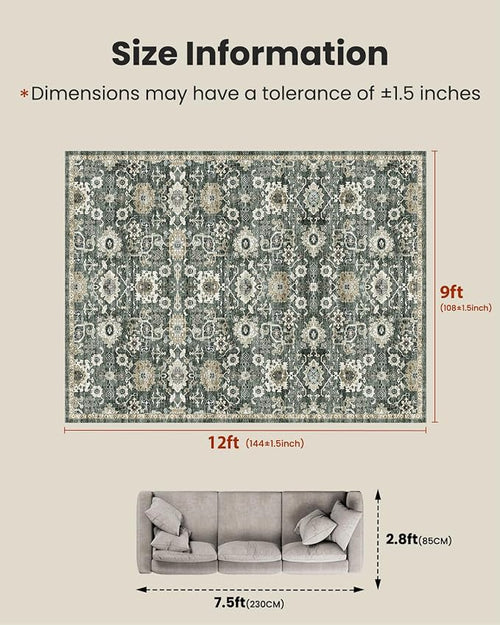AMADA HOMEFURNISHING 9x12 Washable Area Rug, Low-Profile Large Area Rug - Image 2