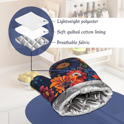 Colourful Flowers Potholders & Oven Mitts Sets Spring Floral Silicone Heat - Image 5