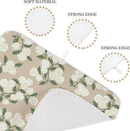 Beige Dish Drying Mat 18x24 Inch Khaki Green Vintage Floral Hydrangea Flower - Image 3