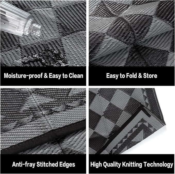 HUGEAR Outdoor Waterproof Rug 9'x12' Plastic Straw Rugs Washable Reversible - Image 6