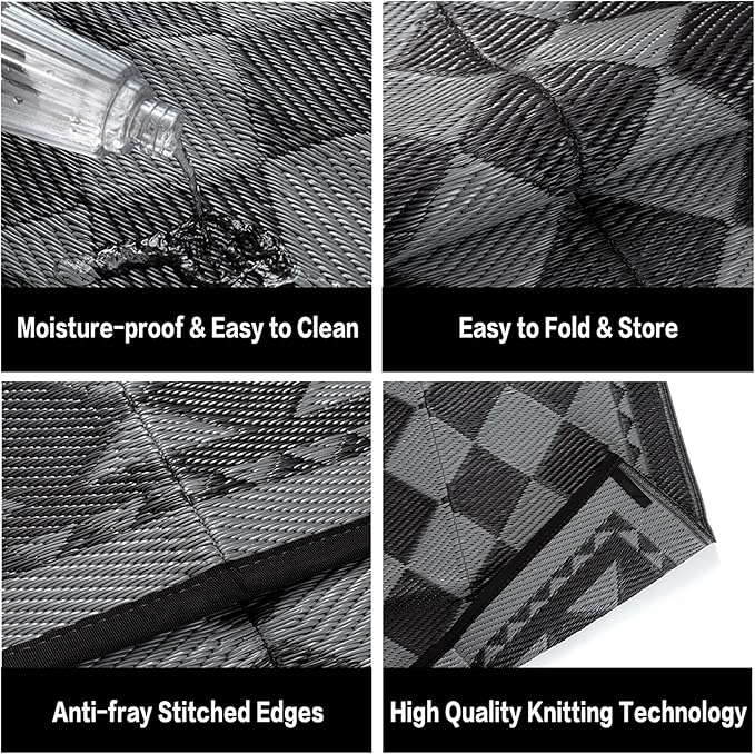 HUGEAR Outdoor Waterproof Rug 5'x8' Plastic Straw Rugs Washable Reversible - Image 6