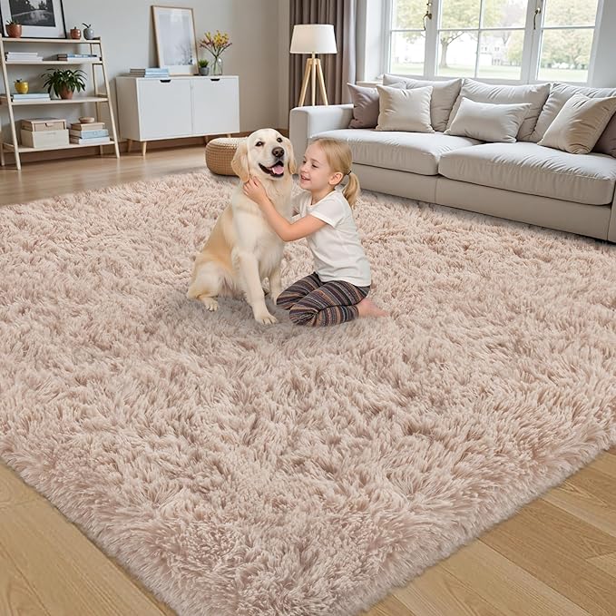 8x10 Area Rug for Living Room:Ultra Soft Fluffy Shag Beige Rugs, Large Fuzzy - Image 4
