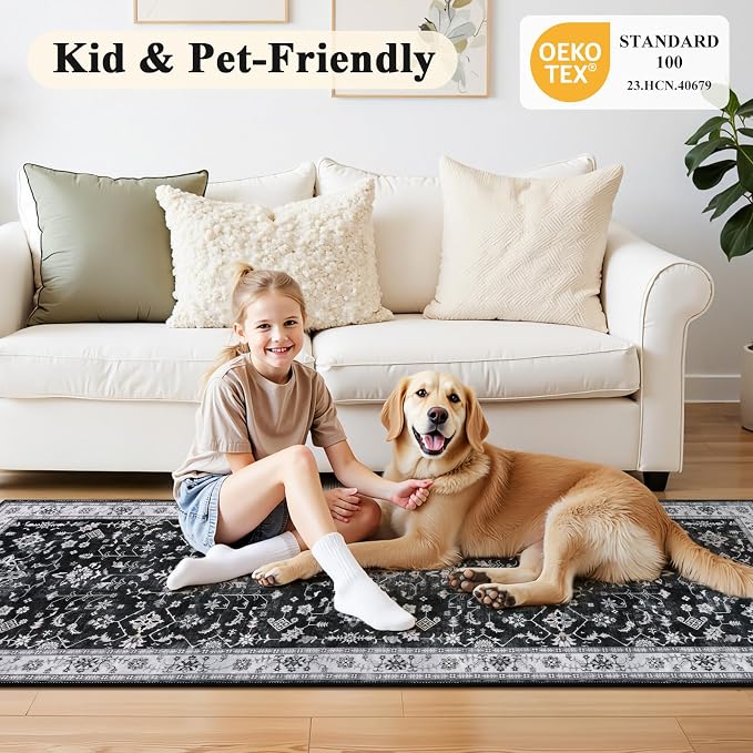 HEBE Washable Hallway Runner Rug 2'x 6' Non Slip Kitchen Rugs Runner, Low Pile - Image 7