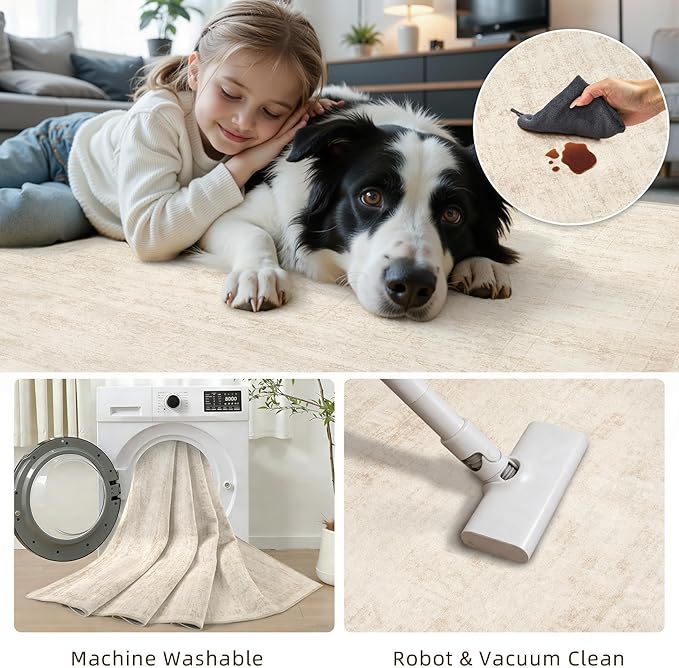 10x14 Area Rug for Living Room: Vintage Boho Neutral Washable Rug Indoor Soft - Image 6