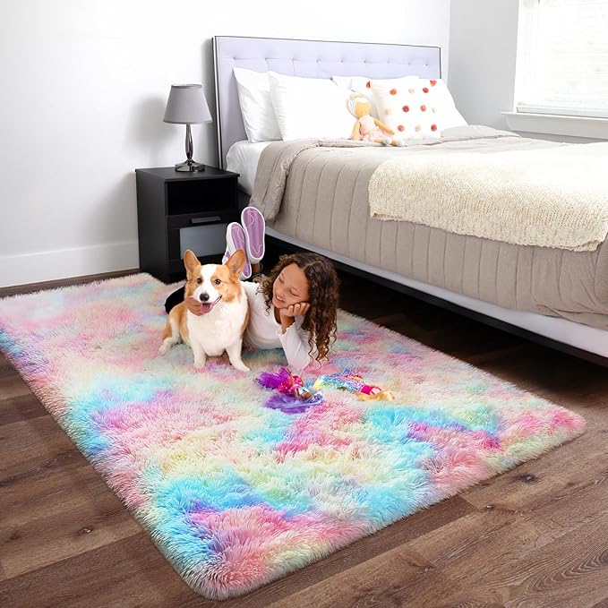 Ophanie Rainbow Rug for Bedroom Girls, Unicorn Colorful Fluffy Soft Cute Fuzzy - Image 3