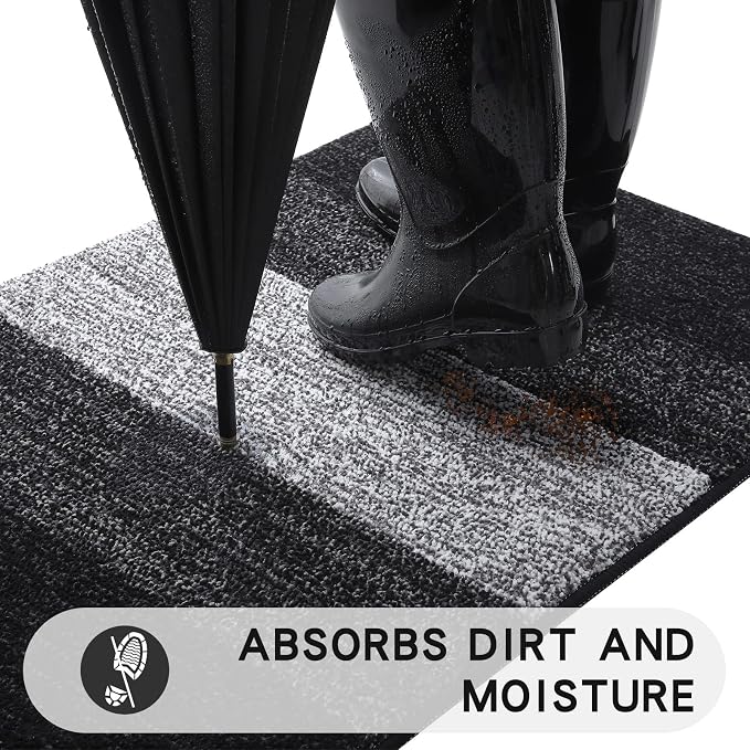 Kitinjoy Indoor Outdoor Door Mat, 59x36 Non-Slip Absorbent Dirt Trapper - Image 2