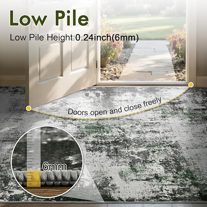 2x6 Ft Washable Runner Rug, Non-Slip Low Pile Hallway Kitchen Area Rug - Image 7