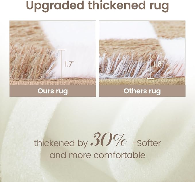 Super Soft Rug for Bedroom, 5x7 Ft Beige and White Area Rug Classic Checkered - Image 4