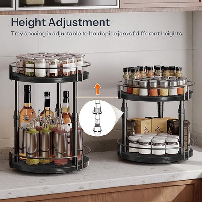 HOOBRO Lazy Susan Organizer Spice Rack, 2-Tier Height Adjustable Rotating Lazy - Image 5