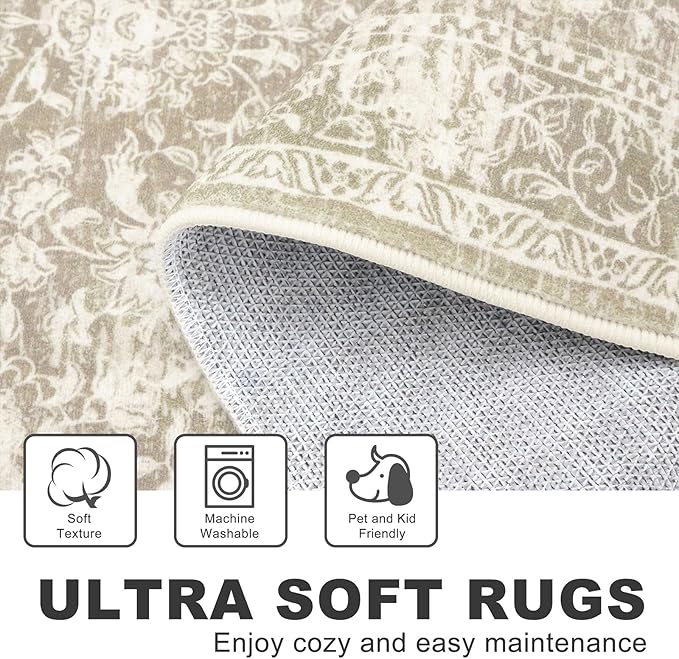 KILOCOCO Hallway Runner 2x5 Kitchen Runner Rug Printed Vintage Floral Washable - Image 7
