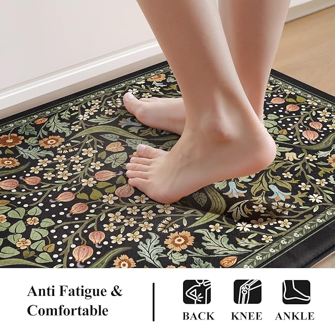 Collive Kitchen Floor Mat Cushioned Anti Fatigue, Boho Floral Desk Mats Non - Image 3