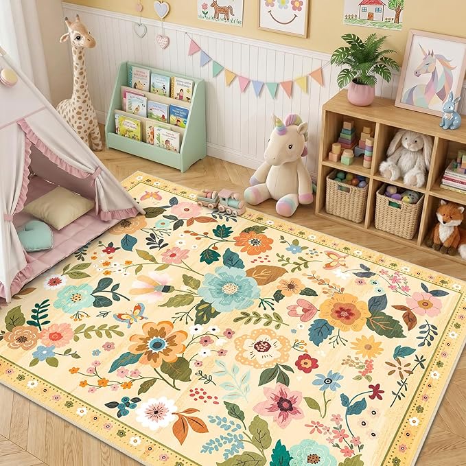 RELEANY Floral 9x12 Area Rugs Washable Print Boho Cute Carpet Non Slip Flower - Image 8
