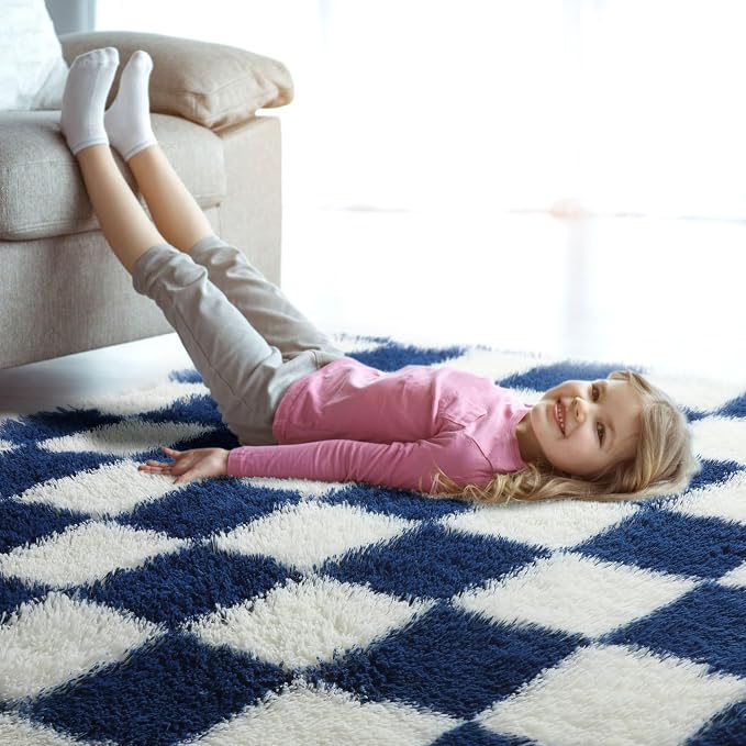 KICMOR Rugs for Living Room, Soft Fluffy Checkered Shag 5x8 Area Rug Large Big - Image 9
