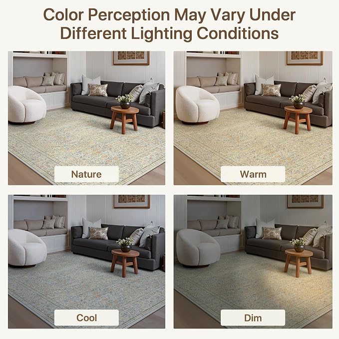 GENIMO 5x7 Area Rug for Living Room, Washable Vintage Floral Low-Pile Non-Slip - Image 7